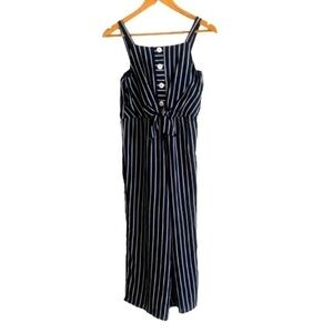 Nannette GIRLS SZ 16 navy w wht pinstripe jumpsuit w button detail & bow